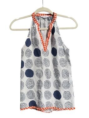 THML White Halter Tank with Navy Polka Dots & Orange Trim Size M